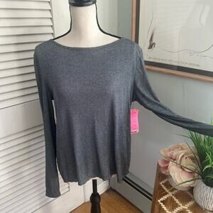 BETSEY JOHNSON Womens Top Metallic Silver Open Back Evening Party Goth | LARGE